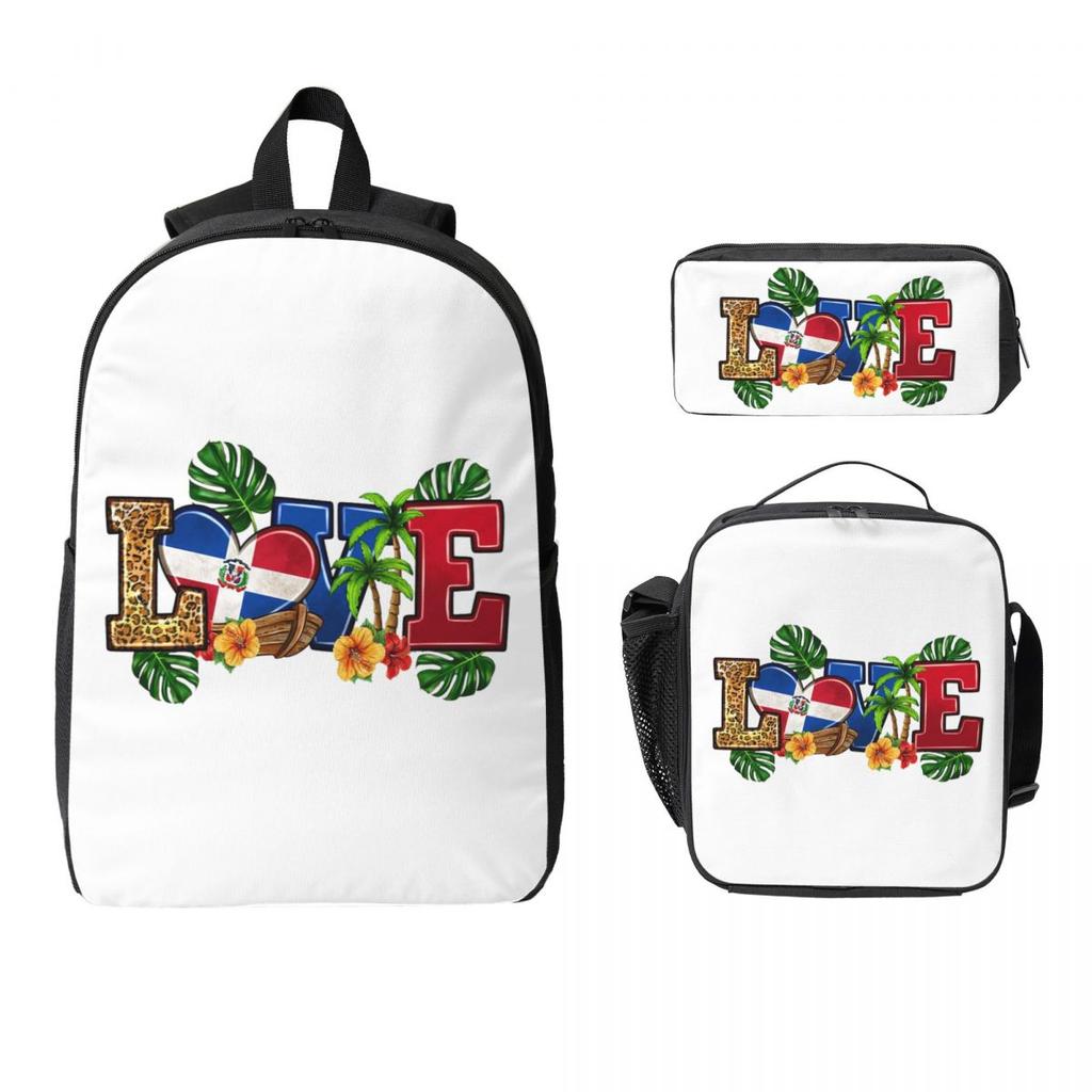 Dominican Republic Flag Backpack Student BookBag School Bag Computer Shoulder Bags 3ps Insulated Lunch Bag Pencil Case