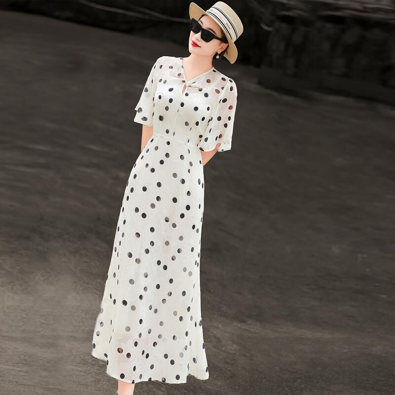 Lansere Polka Dot Ruffled V-Neck Midi Dress