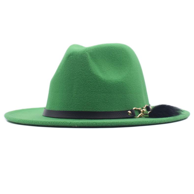Autumn and winter woolen top hat British style classic flat edge jazz hat fashionable versatile women's hat metal buckle feather hat