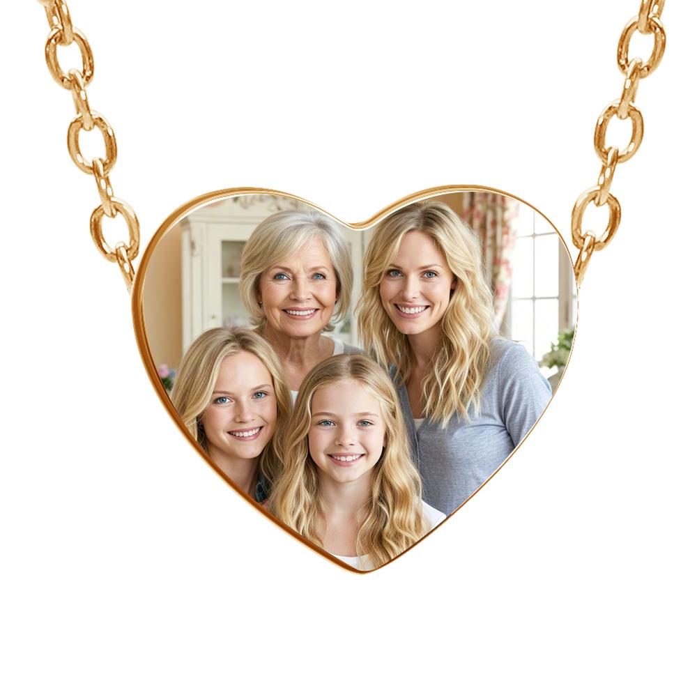 Personalized Print Photo Necklace Stainless Steel Jewelry Single Sided Custom Logo Heart Pendant Family Memorial Birthday Gifts