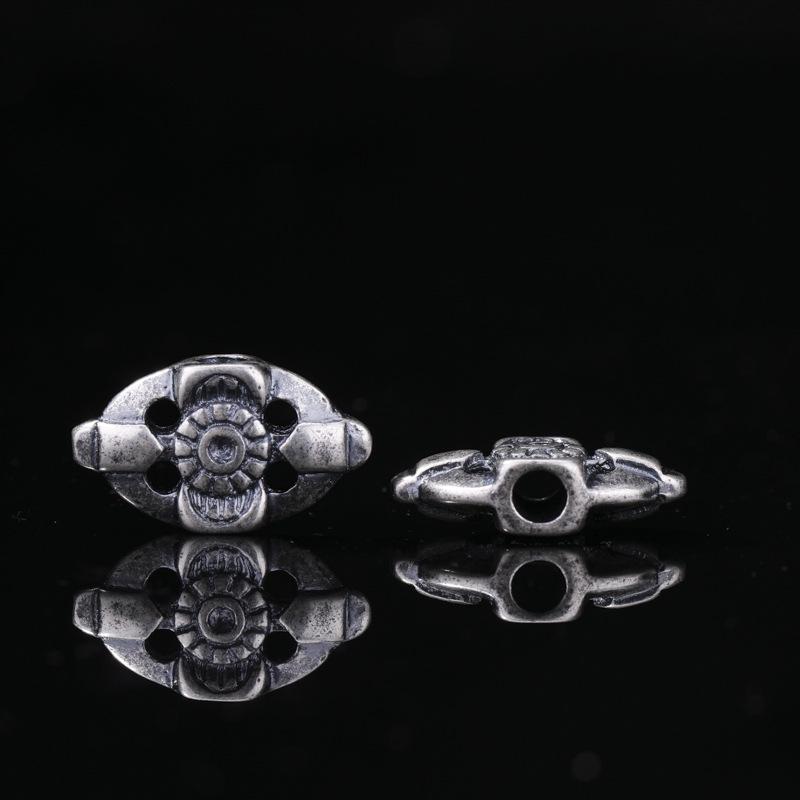 Antique-Finish Vajra Scepter Beads: Color-Preserving Silver Six-Syllable Mantra Spacer for DIY Tibetan Bracelets