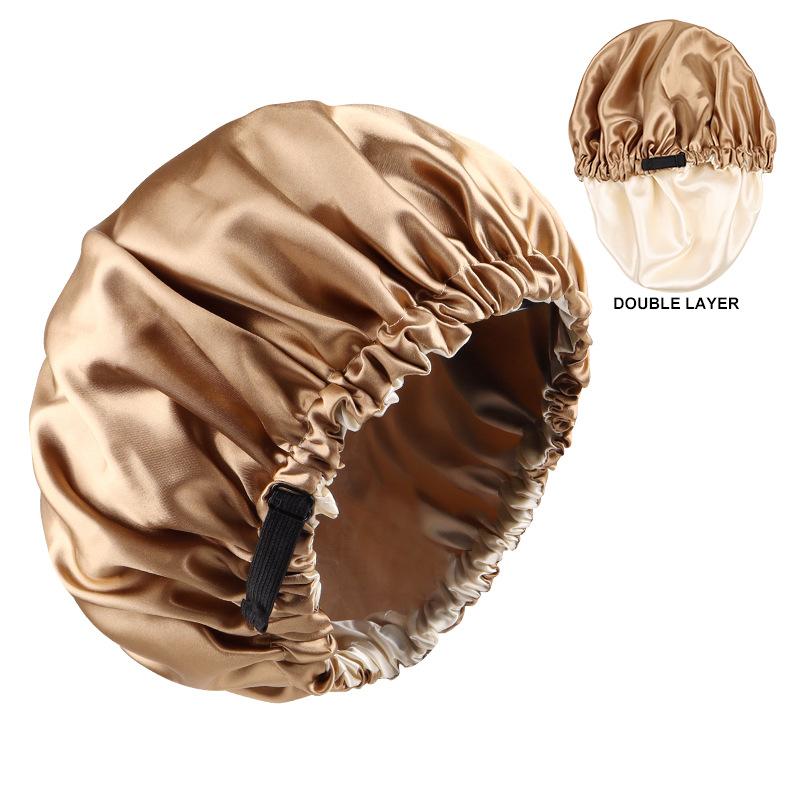 Double Layer Color Ding Sleeping Cap Invisible Adjustable Buckle Solid Color Double-sided Wearable Shower Cap Elastic Hair Cap