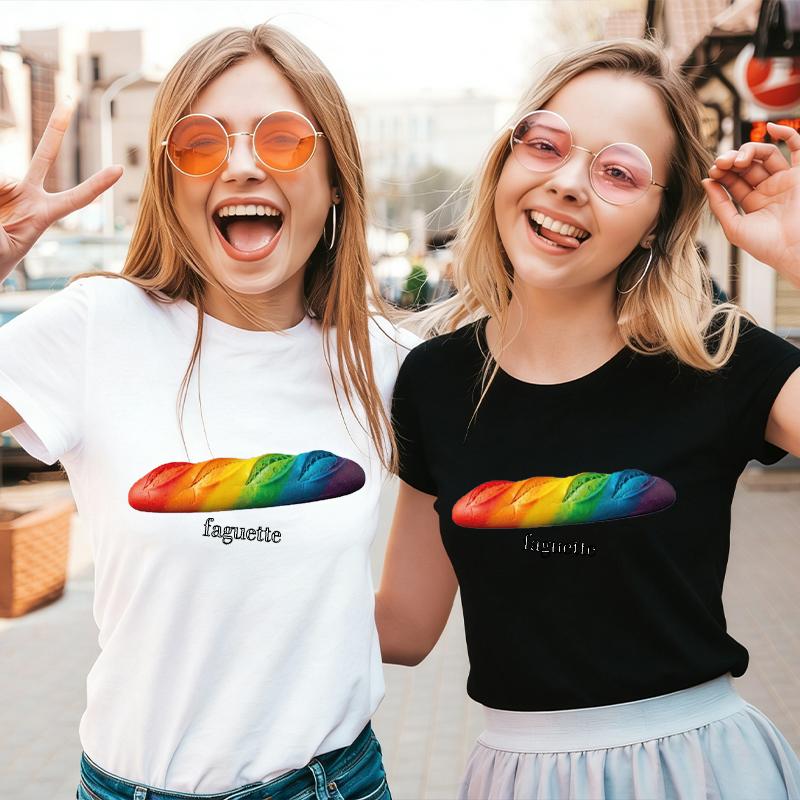 Fun Baguette Faguette LGBT Tshirts Women Men Short Sleeve Lesbian Bisexual Streetwear Fashion Crewneck GAY Trend Tshirts