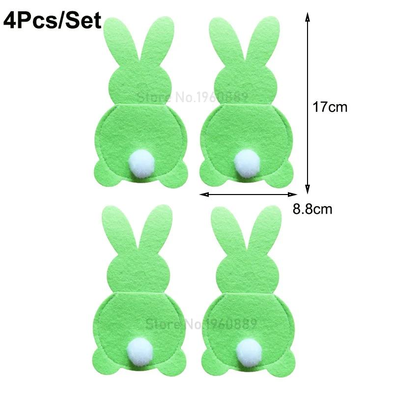 4 st Kanin Bestickhållare Påse Påskhare Bestickskydd Kniv Gaffel Påsar Glad Påsk Festdekoration Bordsservis Tillbehör