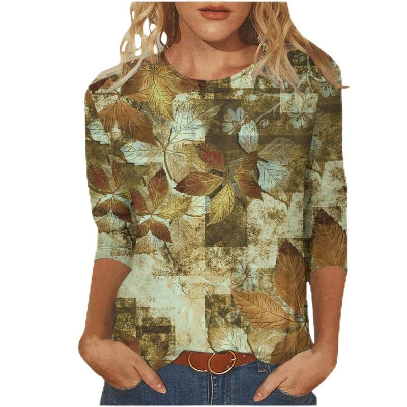 Women's T-shirt 3d Print Vintage Floral Print Casual Long Sleeve Round Neck Regular Tops Daily Print Pink, Spring and Autumn