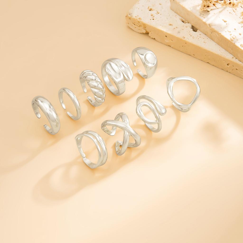 Irregular Exaggerated Punk Retro Ring Set Boho Hollow Out Jewelry Gifts Accessories for Woman Girl Geometric Metal Opening Rings Gold Silver Color