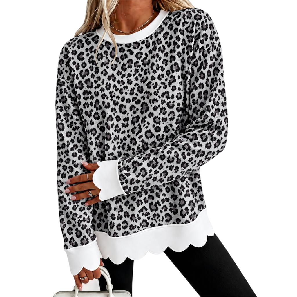 Women's Leopard Print Crewneck Sweatshirt Casual Relaxed Fit Pullover for Fall Winter Work