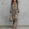 Atmungsaktive Stoffkleidung Boho-Print 2-teilige Sets für Damen, Lässiges Langarm-Oberteil Figurschmeichelndes Outfit für Birnenform, Weite Hosen Passende Sets, Sommer