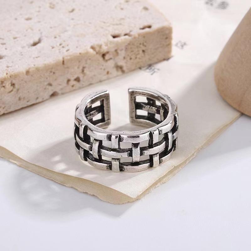 Korean Style Distressed Hollow Interwoven Mesh Ring, Feminine, Simple and Fashionable Open Ring Jewelry