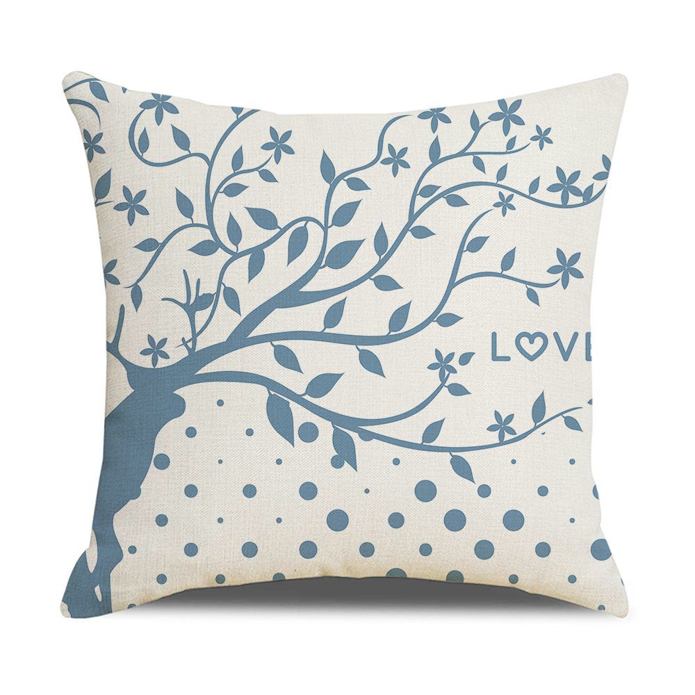 Ins Style Nordic Simple Geometric Abstract Small Fresh Green Plant Elk Linen Print Square Pillowcase