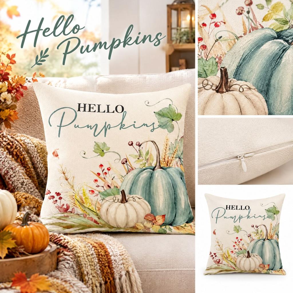 Fall Thanksgiving Throw Cover Festival Pumpkin Maple Leaf Print Cushion Case for Sofa Couch Decor