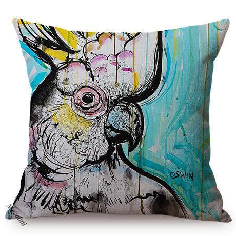 Nordic Bird Oil Painting Art Sofa Decoration Pillowcase Parrot Owl Animal Luxury Chair Cushion Cover Throw Pillow Case