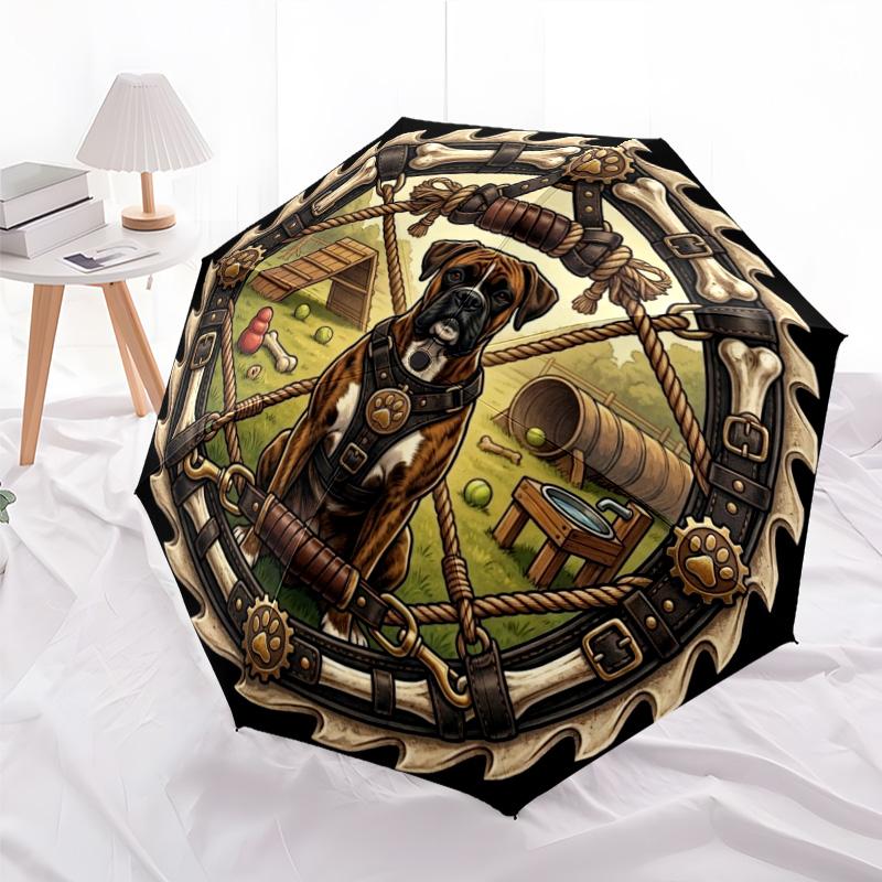 Dog Badge pattern umbrella, portable and foldable design, 8 ribs, a casual accessory for Halloween, Christmas, and birthday gifts.
