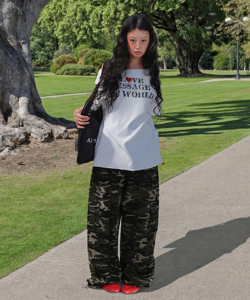 AMES-WORLDWIDE Over Fit Cargo Pants Camo