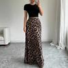 Women's Leopard Print High-Waisted Mermaid Hem Maxi Skirt Daily Wear High-Waisted Leopard Skirt Women's Casual
