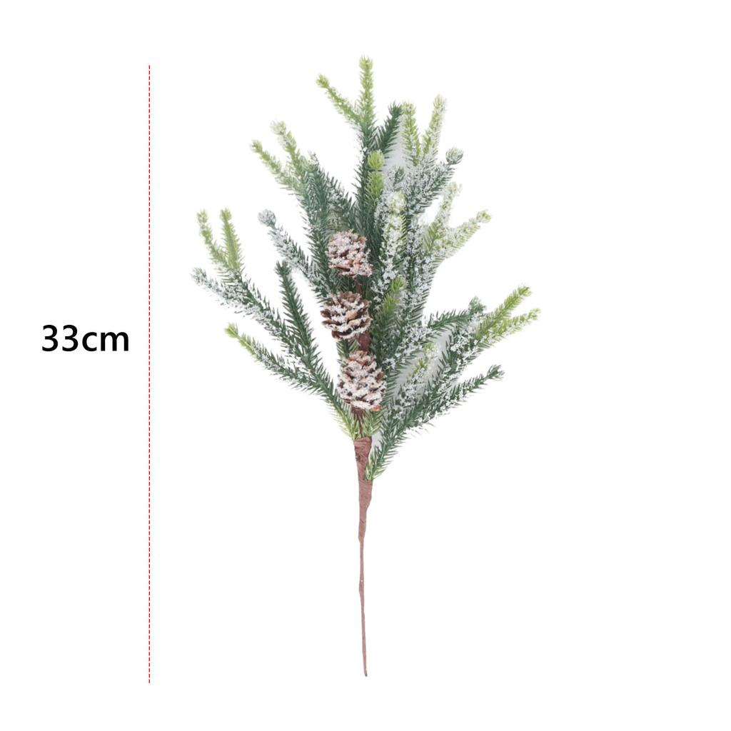 13in Christmas Fake Frosted Pine Pick W/Pinecone Artificial Flocking Pine Pick Fake Greenery Tree Branch for White Winter Decor