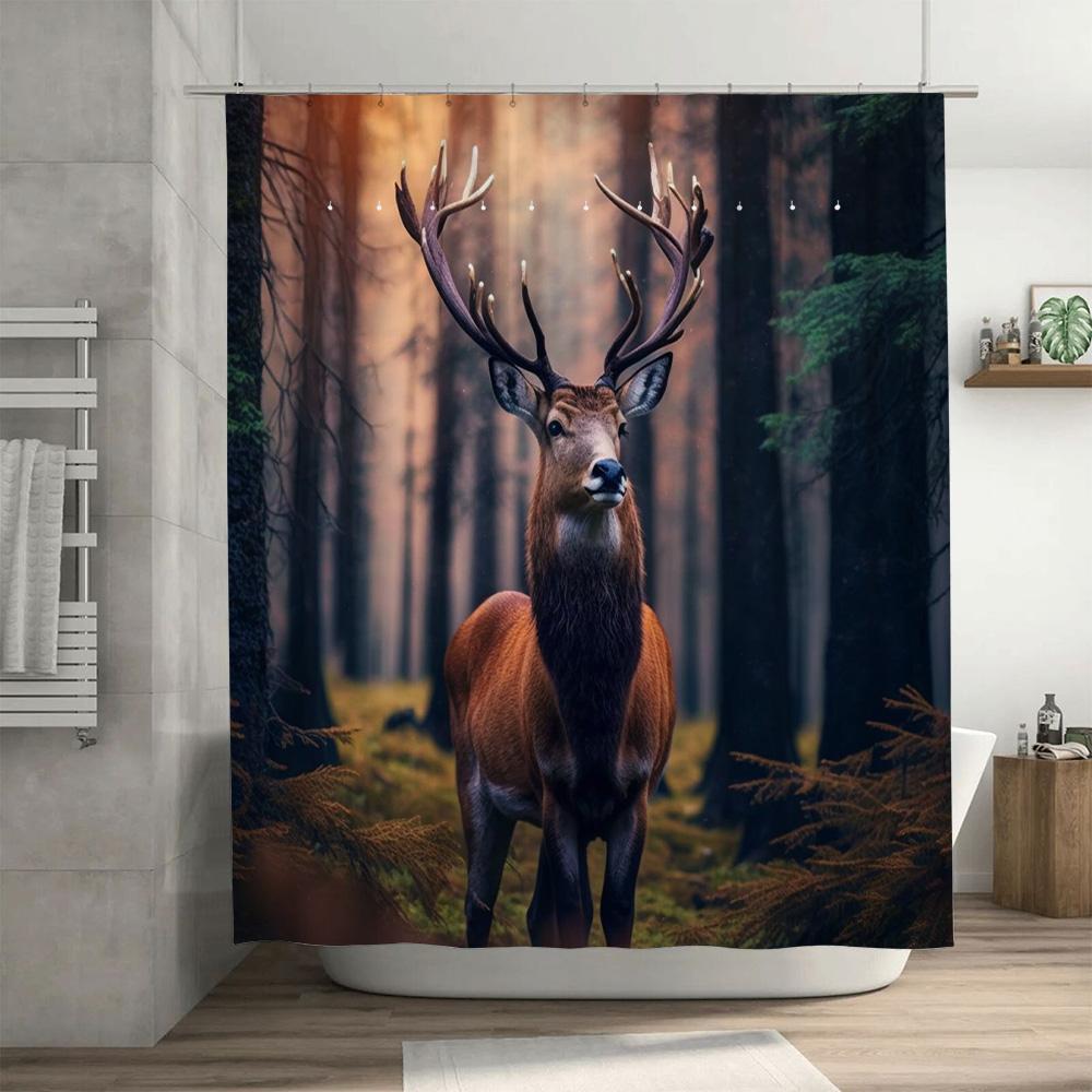 Forest Elk Shower Curtain High Definition Printed Fabric Waterproof Bathroom Decoration For Home Decor