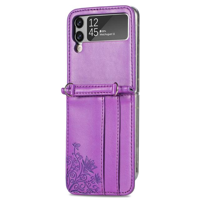 Card Pocket Phone Strap Wallet Case For Samsung Galaxy Z Flip 4 5g Flip4 Flip3 Flip 3 Zflip4 Leather Protective Cover