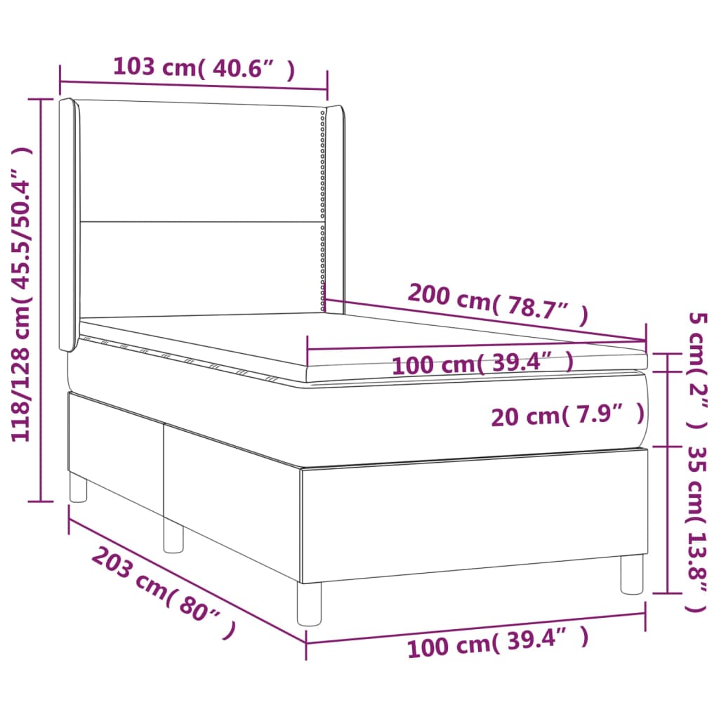 Vidaxl Łóżko Kontynentalne Z Materacem I Led, Biała Ekoskóra 100X200Cm