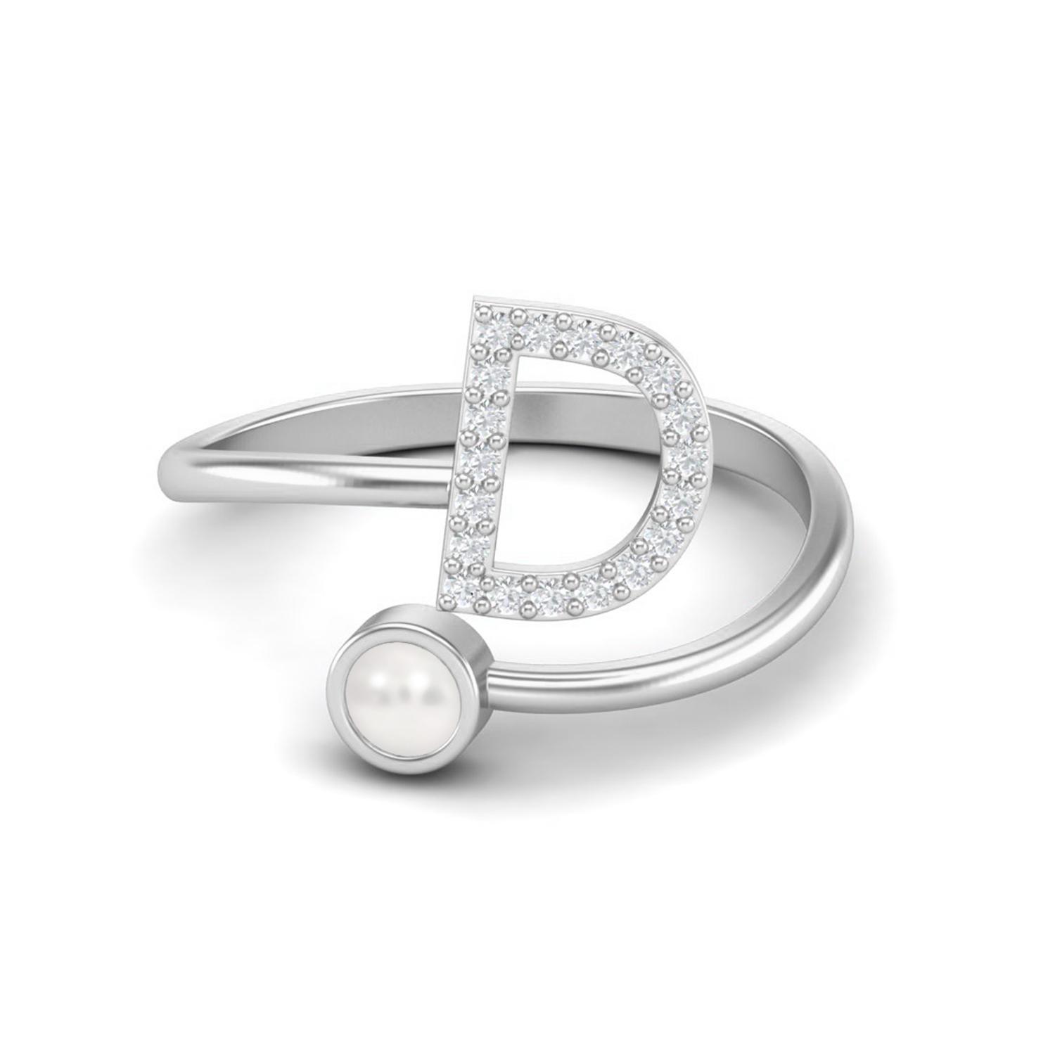 

Capital D Initial Letter Pearl Women Adjustable Front Open Ring 925 Sterling Silver 8 белый