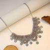 Bohemian Exotic Rhinestone Tassel Necklace & Earrings Set In Antiqued Alloy