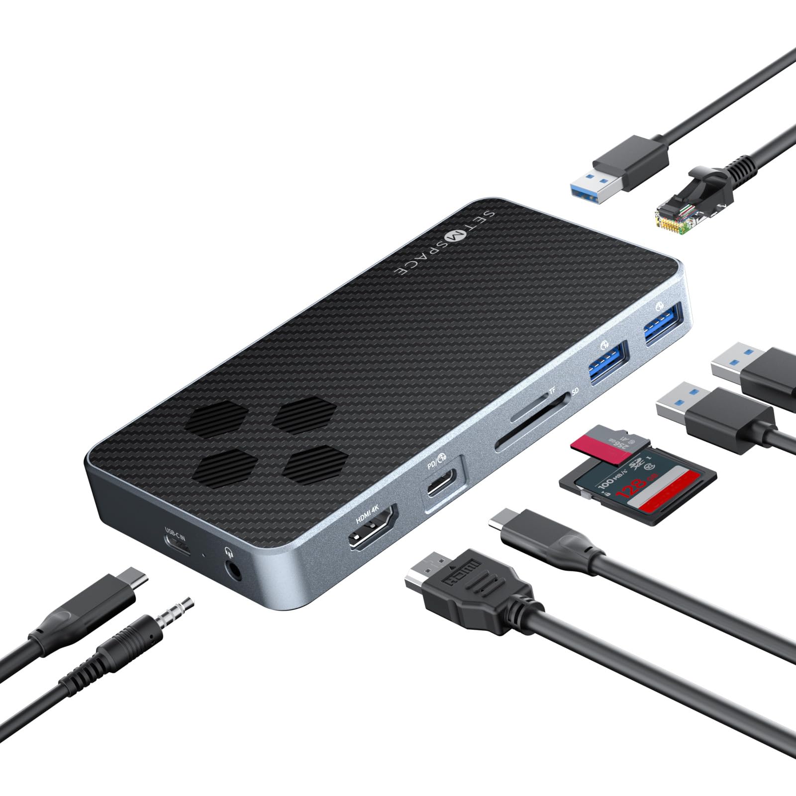 

Docking Station and SSD External Case SETMSPACE 10 Port Docking Station USB C x 1 Ethernet x 1 x 3 x 1 Card Reader x 1 x 1 NVME SSD External M.2 (HDMI