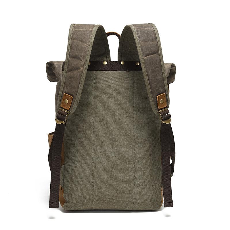 Men's and Women's Backpacks Retro Shoulder Travel Bag Computer Travel Bag Waxed Canvas with Crazy Leather School Bag