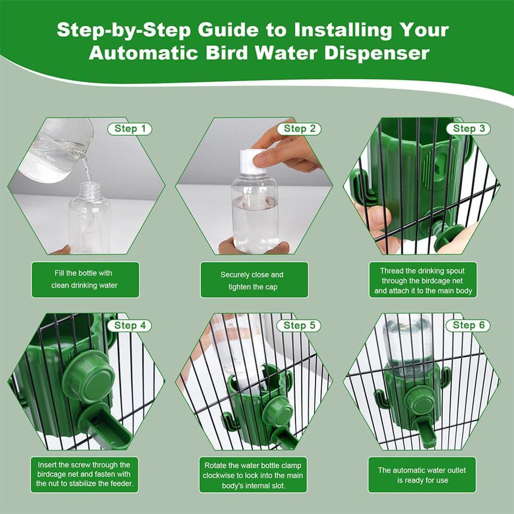Automatic Bird Cage Water Dispenser Cage Hanging Easy Water Dispenser Feeder for Parakeets Cockatiels Budgies