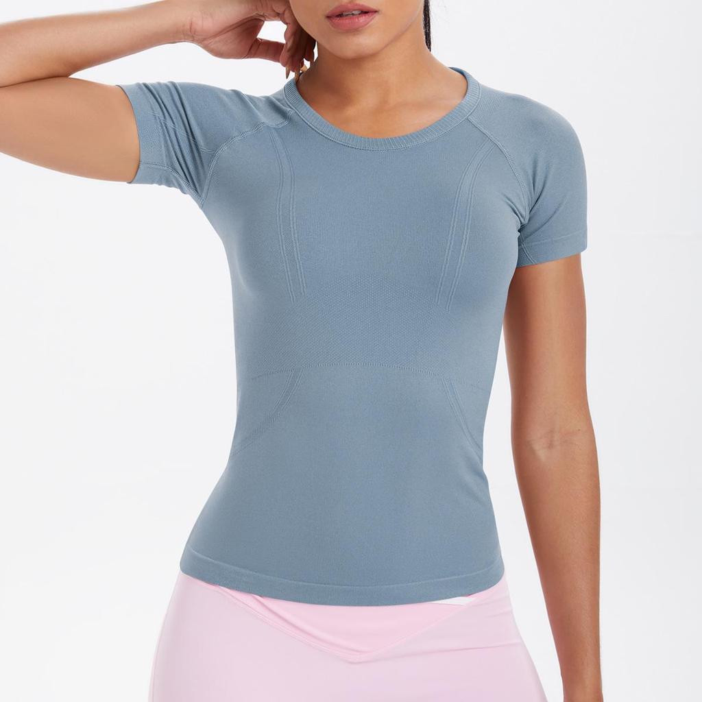 Women's Seamless Knit Solid Color Breathable Short Sleeve Sports Yoga T-shirt