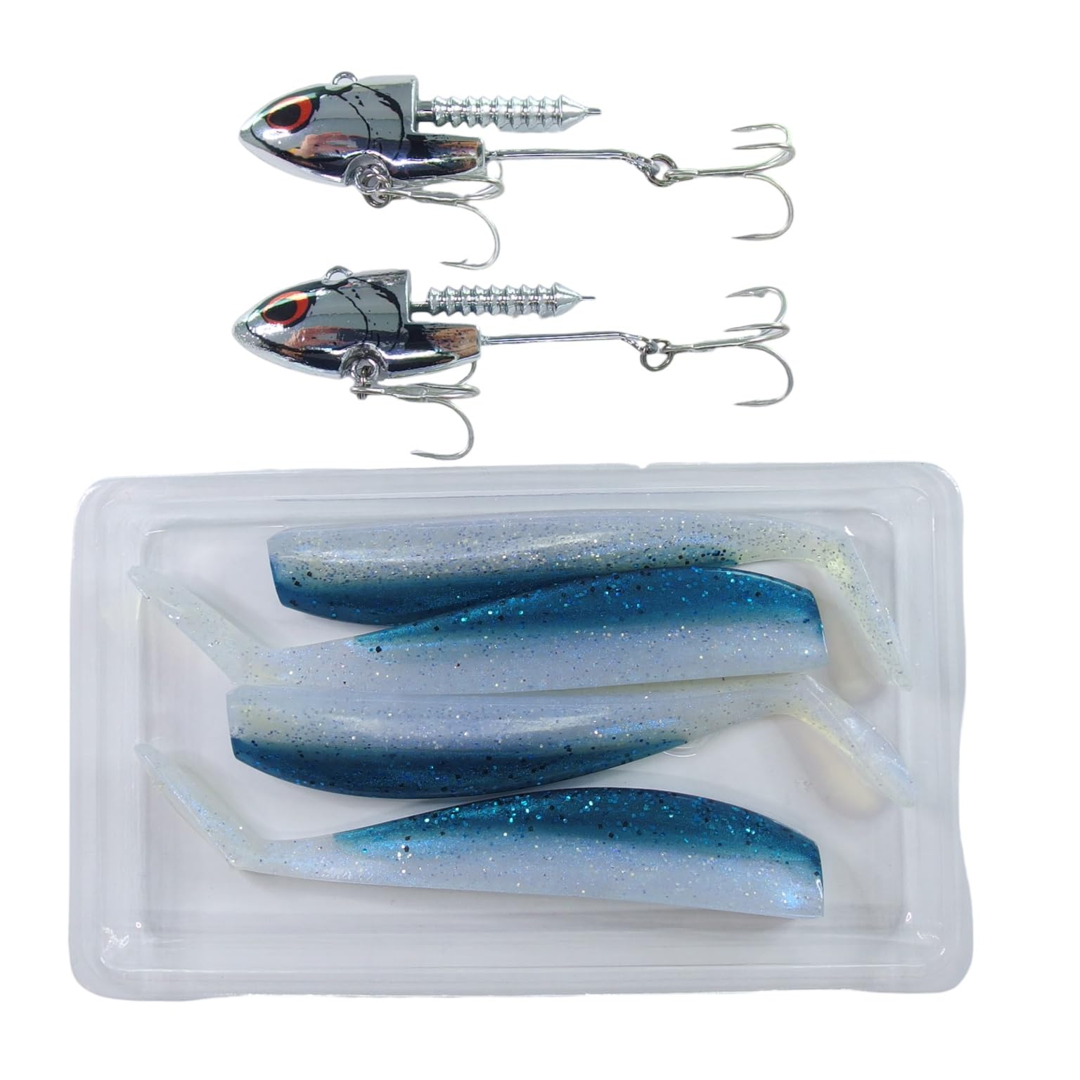 

Momo Lures Sea Bass Lures and Metal Jigs with Metal Vibration Shad Jig Heads and Shad Bodies Jig Head 4 x 105mm Shads MVS-16, MVS-22, MVS-28 (42g +