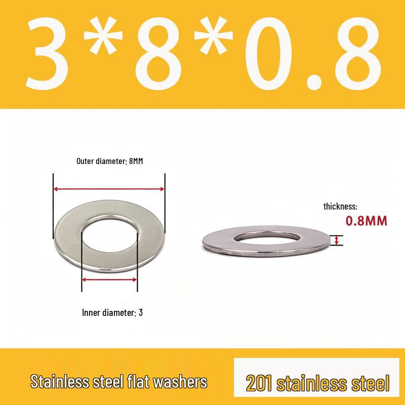 201 Stainless Steel Rust-proof Flat Washer - National Standard Hardware Fasteners with Complete Specifications, In Stock.