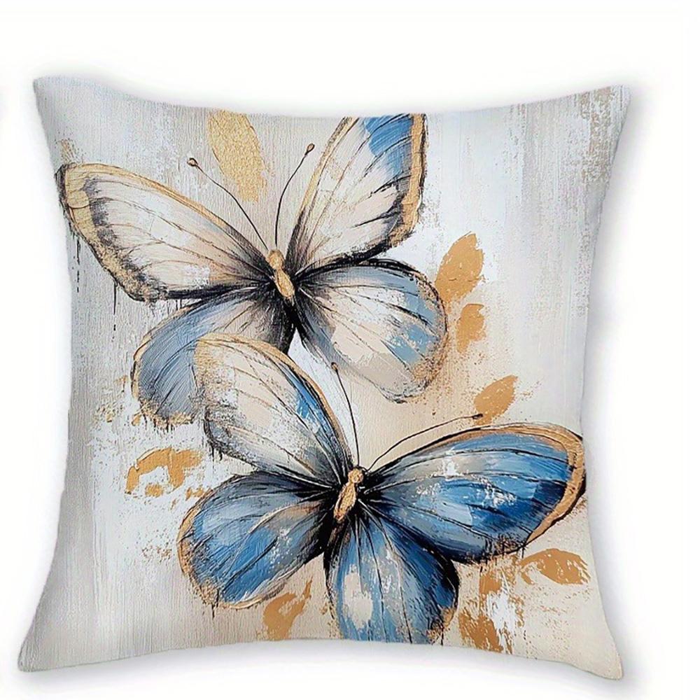 

Four Exquisite Pillowcases with Blue and White Floral and Feather Art Prints Sofa cushion cover home room decoration 16x16Inch