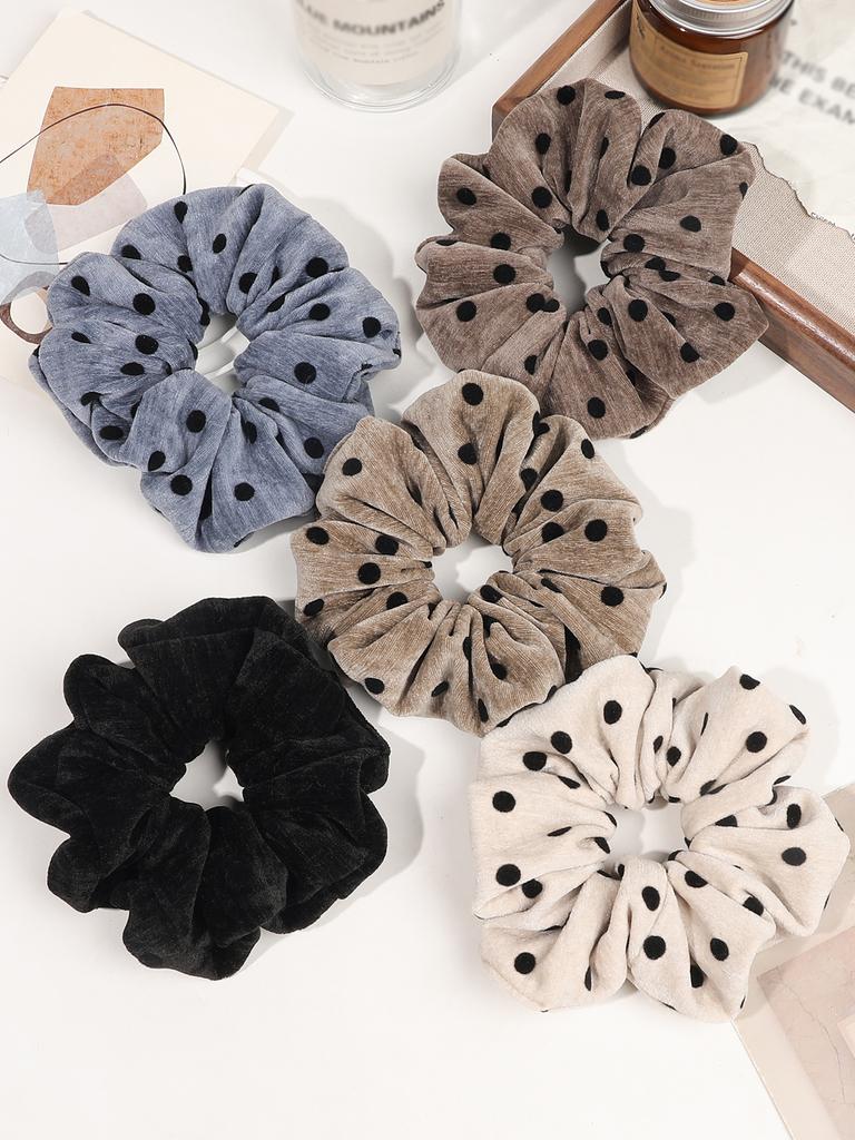 Polka Dot Solid Colorful Scrunchies For Women Girls No Damage Elastic Hair Ties For Thin Thick Hair Premium Durable