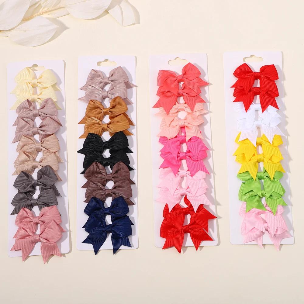 10Pcs/lot Kids Solid Color Ribbon Baby Bows Hair Clips for Baby Girls Handmade Bowknot Hairpin MiNi Barrettes Hair Accessories