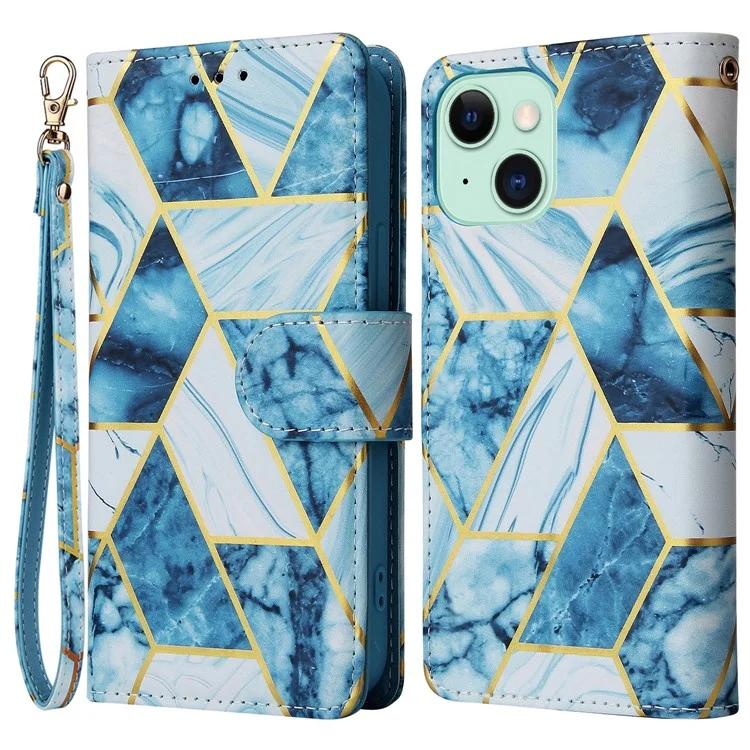 

For iPhone 15 Phone Case Wallet Card Slots Leather Cover Lacquered Marble Pattern