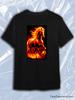 TeeSensation Black Crew Neck Short Sleeve T-Shirt with Fire Horse Walking Flames Mane Print