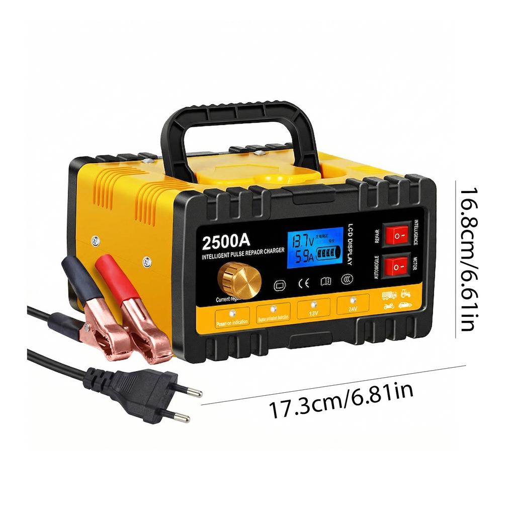 12V/24V Automatic Chargers and Maintainer with Cable Clamps & LCD Display Auto Shut-Off for Motorcycles Cars Trucks Lawnmowers