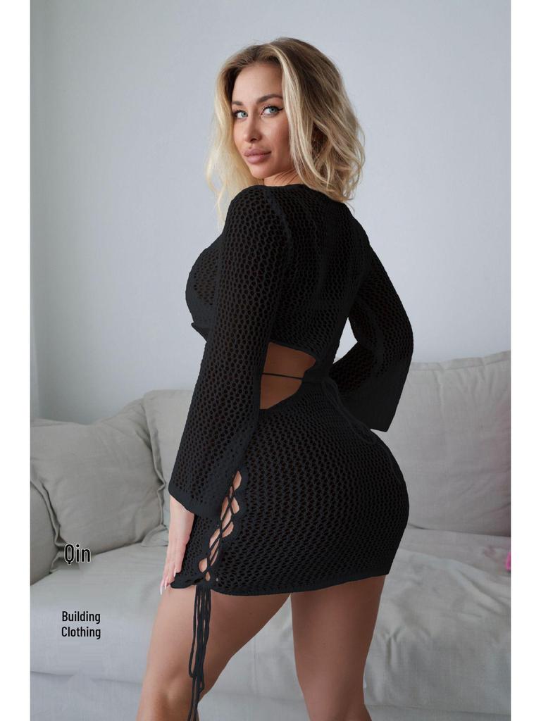 Women's Sexy Hollowed-out Knitted Beach Cover-up Dress and Sunscreen Shirt