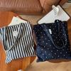 [Suxi cloth bag] Denim shoulder canvas bag texture literary retro polka dot striped versatile book bag large capacity