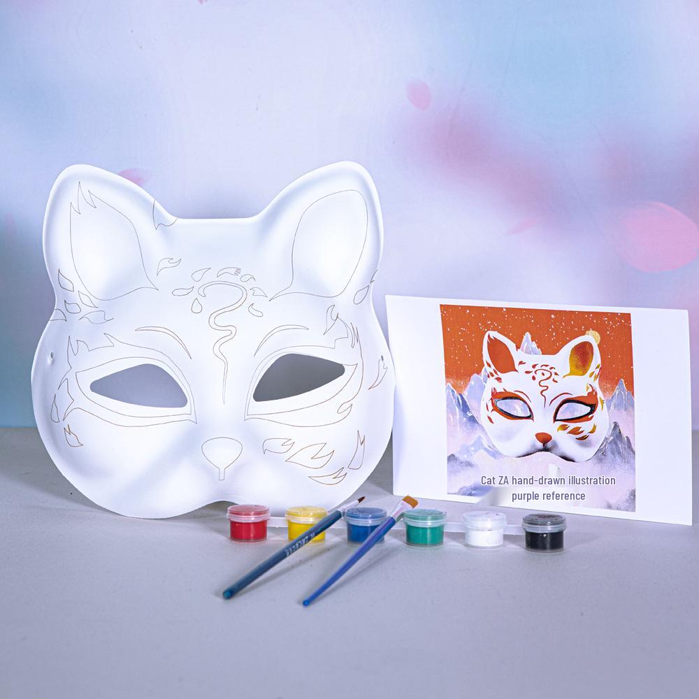 DIY White Peking Opera Fox Mask: Blank Paper Pulp for Kids To Paint
