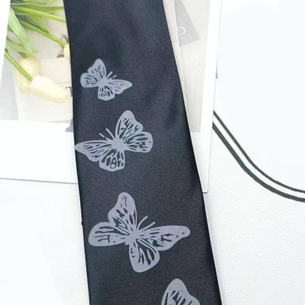 Unisex Japanese Campus Neck Tie Elegant Butterfly Floral Print Zippers Pre Tied Tie for Student Uniform and Shirt Collar