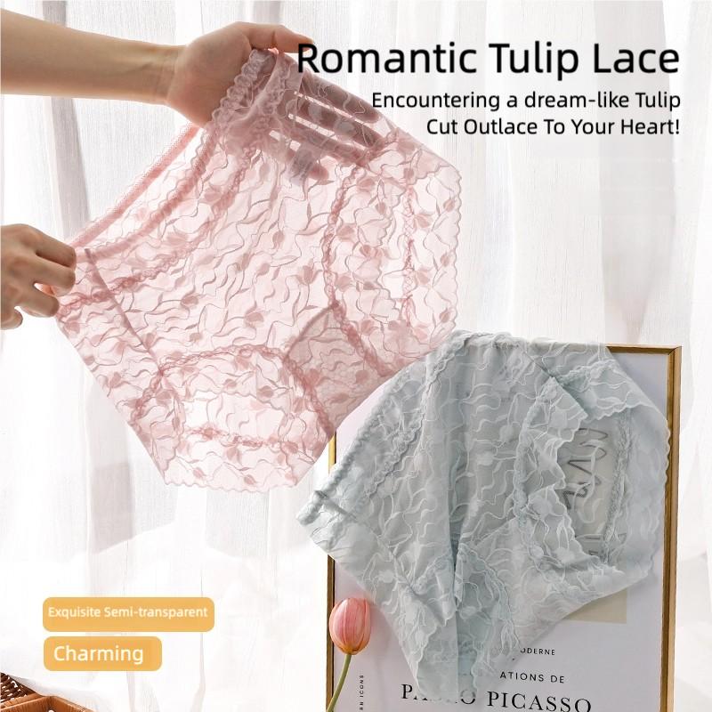 1Piece/3Pcs Middle Waist Women's Panties, Sheer Lace Women‘s Underwear, Comfortable Underpants