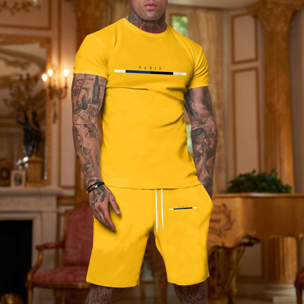 Men's Printed Plus Size Loose Short-Sleeve And Shorts Set Casual Short-Sleeve And Shorts Set