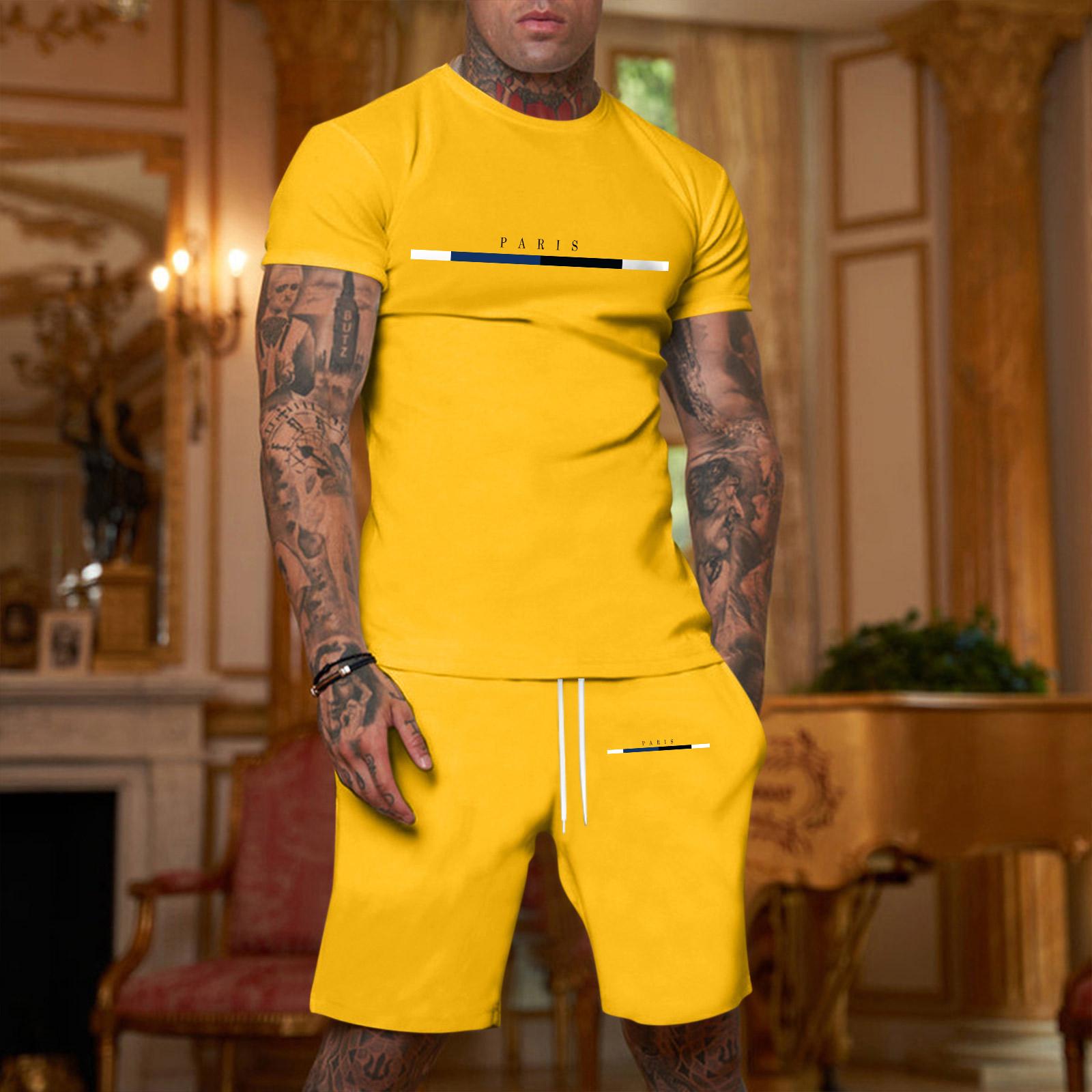 

Men s Printed Plus Size Loose Short-Sleeve And Shorts Set Casual Short-Sleeve And Shorts Set XL жовтий