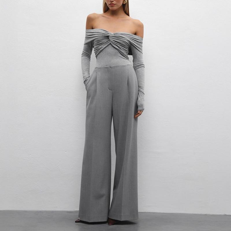 Cămăși cu mânecă lungă cu gât încrucișat pentru femei Sexy cu umăr dezactivat Topuri scurte și subțiri solide Club casual pentru petrecere Tricou bodycon pentru doamne