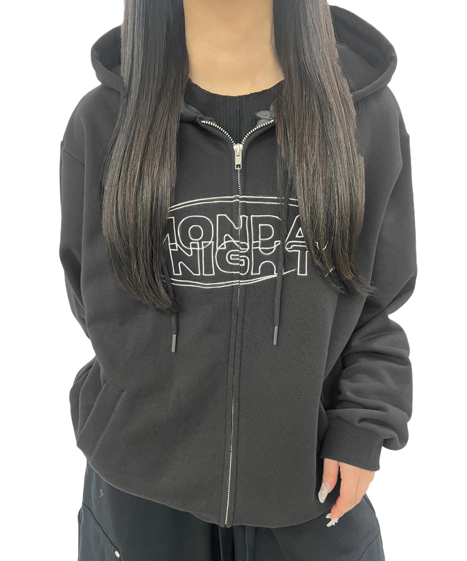 

WEGO Figments MONDAY NIGHT Double Zip Korean Loose Size Sumikuro Hoodie, Sweatshirt, Outerwear, Streetwear, Style, Big, Fit, Gift, Spring, Autumn,