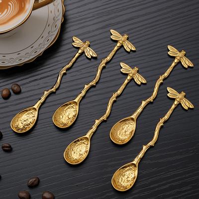 Retro Metall Kaffeelöffel Libelle Zweige Blätter Form Eis Kuchen Dessert Milch Mischlöffel Küchenhelfer Geschirr