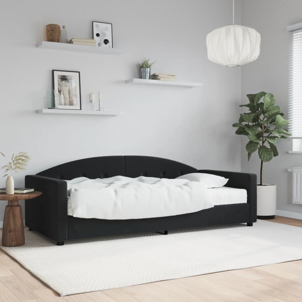 Vidaxl Sofa Z Materacem Do Spania, Czarna, 90X200 Cm, Aksamit