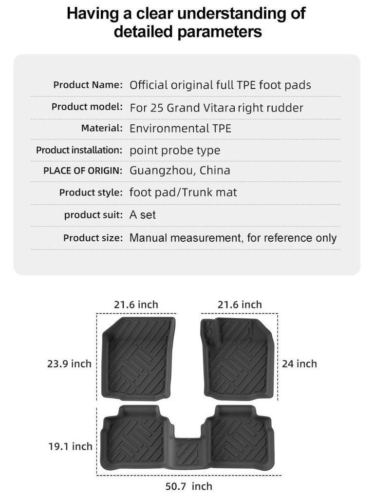 Fits 25 Suzuki Grand Vitara Models: TPE Floor Mats & Trunk Mats