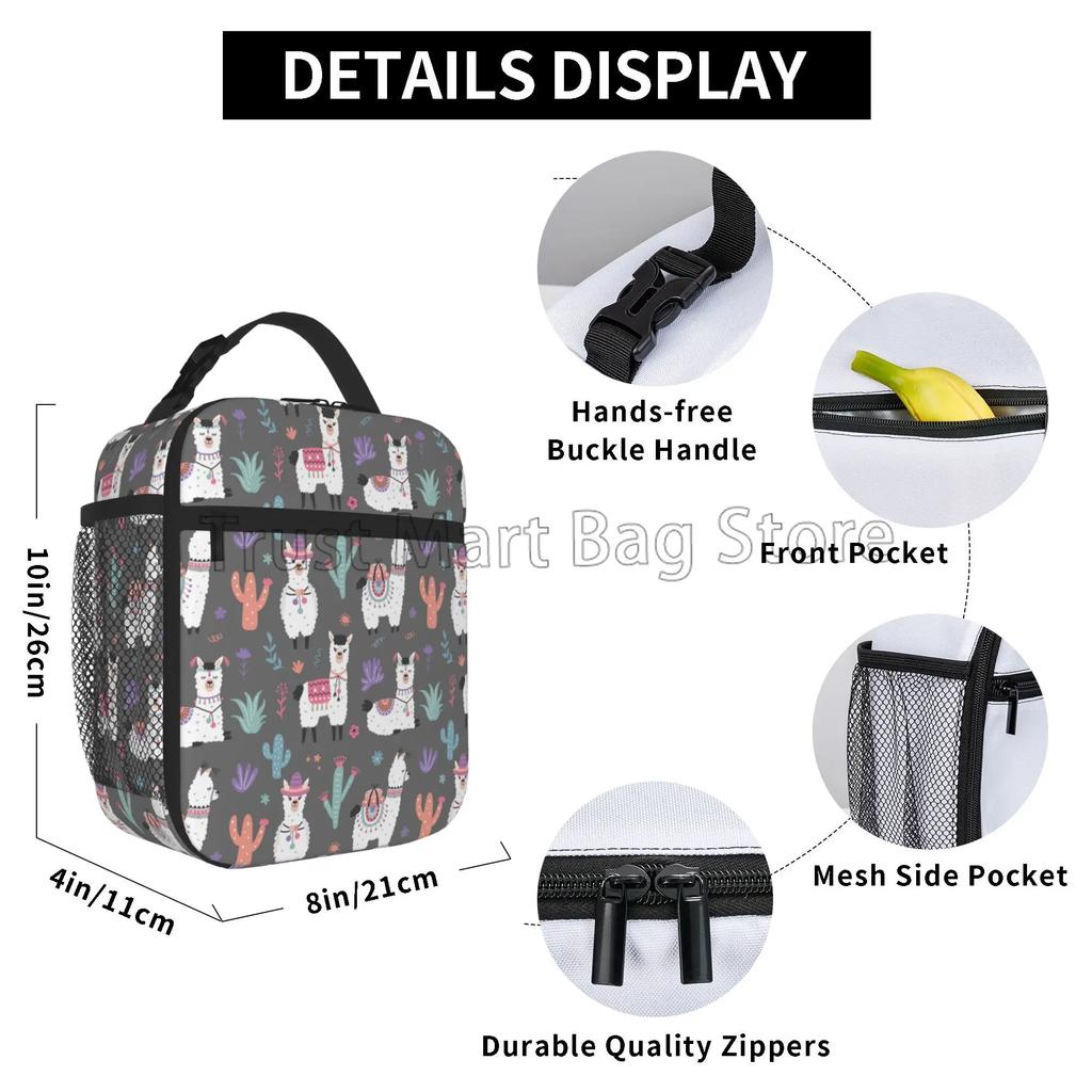 Cute Alpaca Llama Portable Thermal Lunch Bag Insulated Lunch Box Reusable Cooler Totes for Women Boys Girls Work Picnic Camping